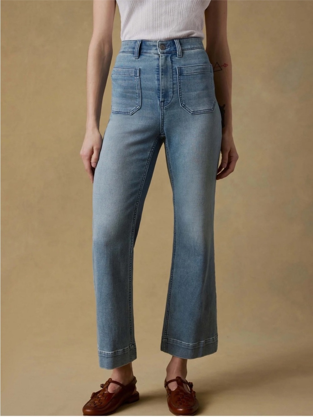 Faherty Stretch Terry High Rise Wide Leg Front Patch Pocket Jeans 26